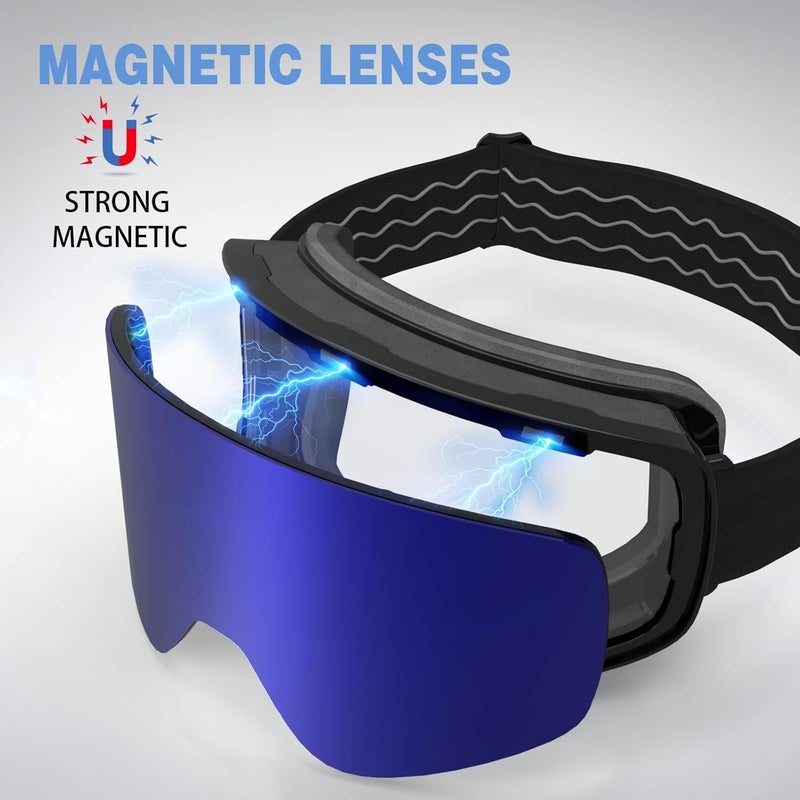 MXJ Gear SKi Goggles,Frameless Snowboard Goggles with 2 UV400 Magnet Ski Lenses,YH212 Anti-Fog Snow Goggles for Adult Men Women - Image 5